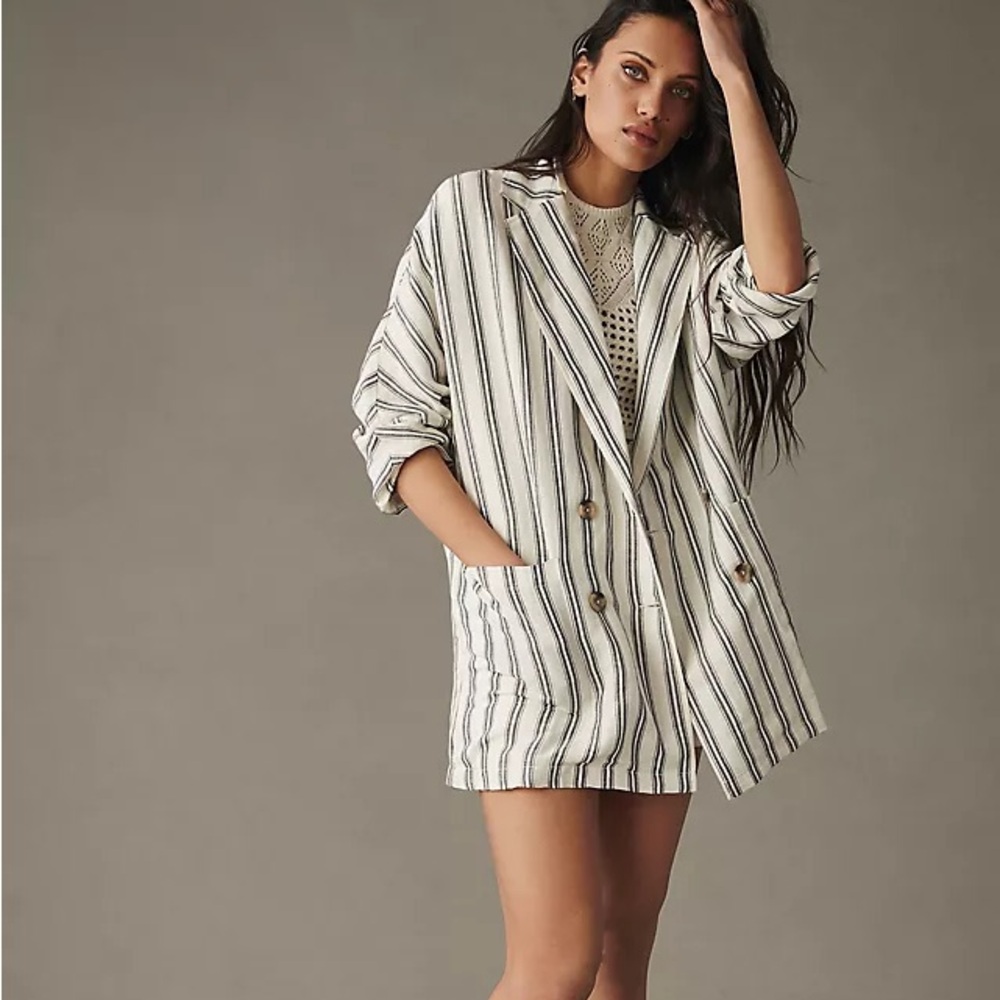 Anthropologie Pilcro White and Blue Striped Blazer Relaxed Fit - Picture 1 of 10